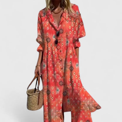 Steffi | Chic Button Floral Long Maxi Dress for Summer Fashion Outfit