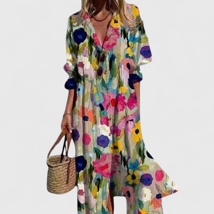 Steffi | Chic Button Floral Long Maxi Dress for Summer Fashion Outfit