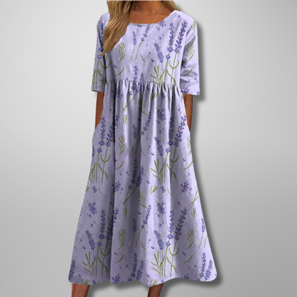 Ansley | Summer Floral Maxi Dress with Empire Waist and Convenient Side Pockets
