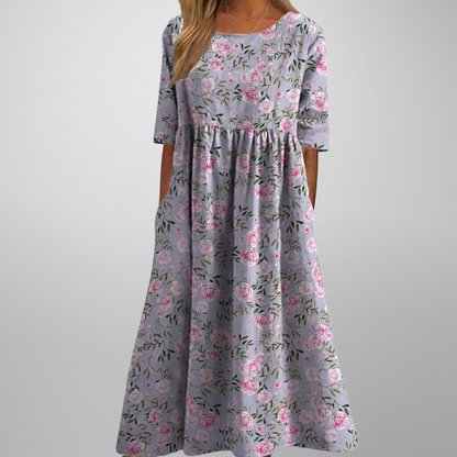 Ansley | Summer Floral Maxi Dress with Empire Waist and Convenient Side Pockets