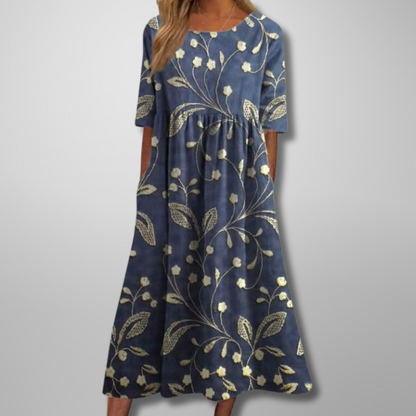 Ansley | Summer Floral Maxi Dress with Empire Waist and Convenient Side Pockets