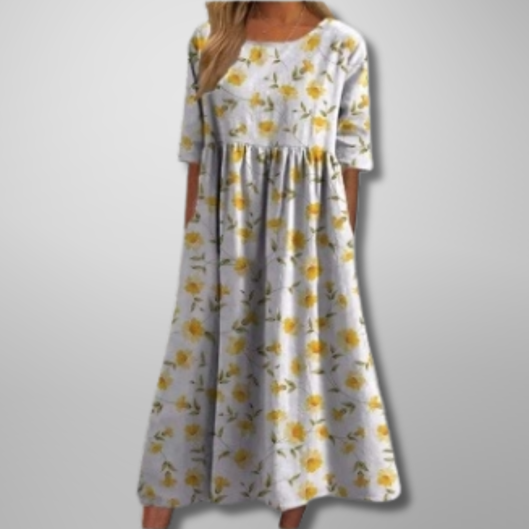 Ansley | Summer Floral Maxi Dress with Empire Waist and Convenient Side Pockets