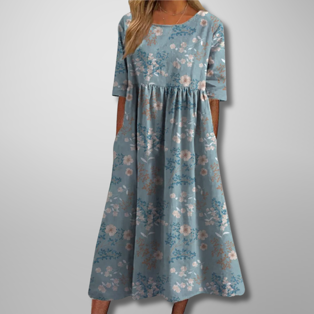 Ansley | Summer Floral Maxi Dress with Empire Waist and Convenient Side Pockets