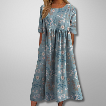 Ansley | Summer Floral Maxi Dress with Empire Waist and Convenient Side Pockets