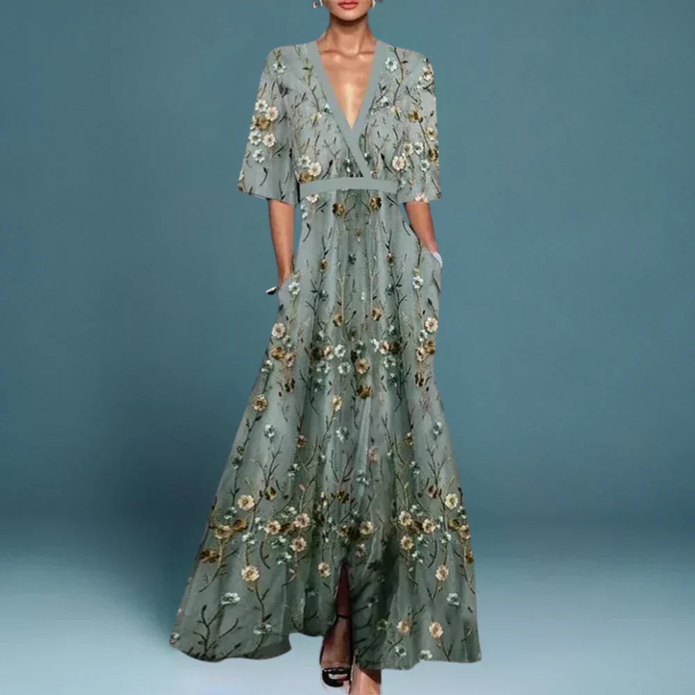 Baylor | Stunning Floral Wrap Long Maxi Evening Dress with Empire waist
