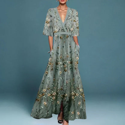 Baylor | Stunning Floral Wrap Long Maxi Evening Dress with Empire waist