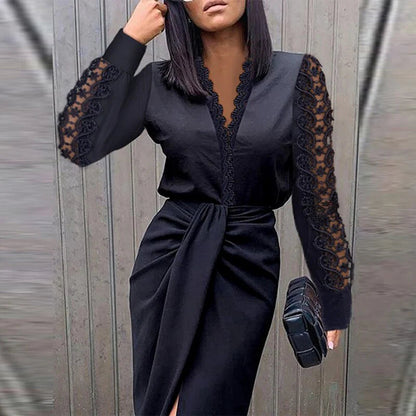 Callaway | Stunning Modern Flair Long Party Dress with Lace Sleeves