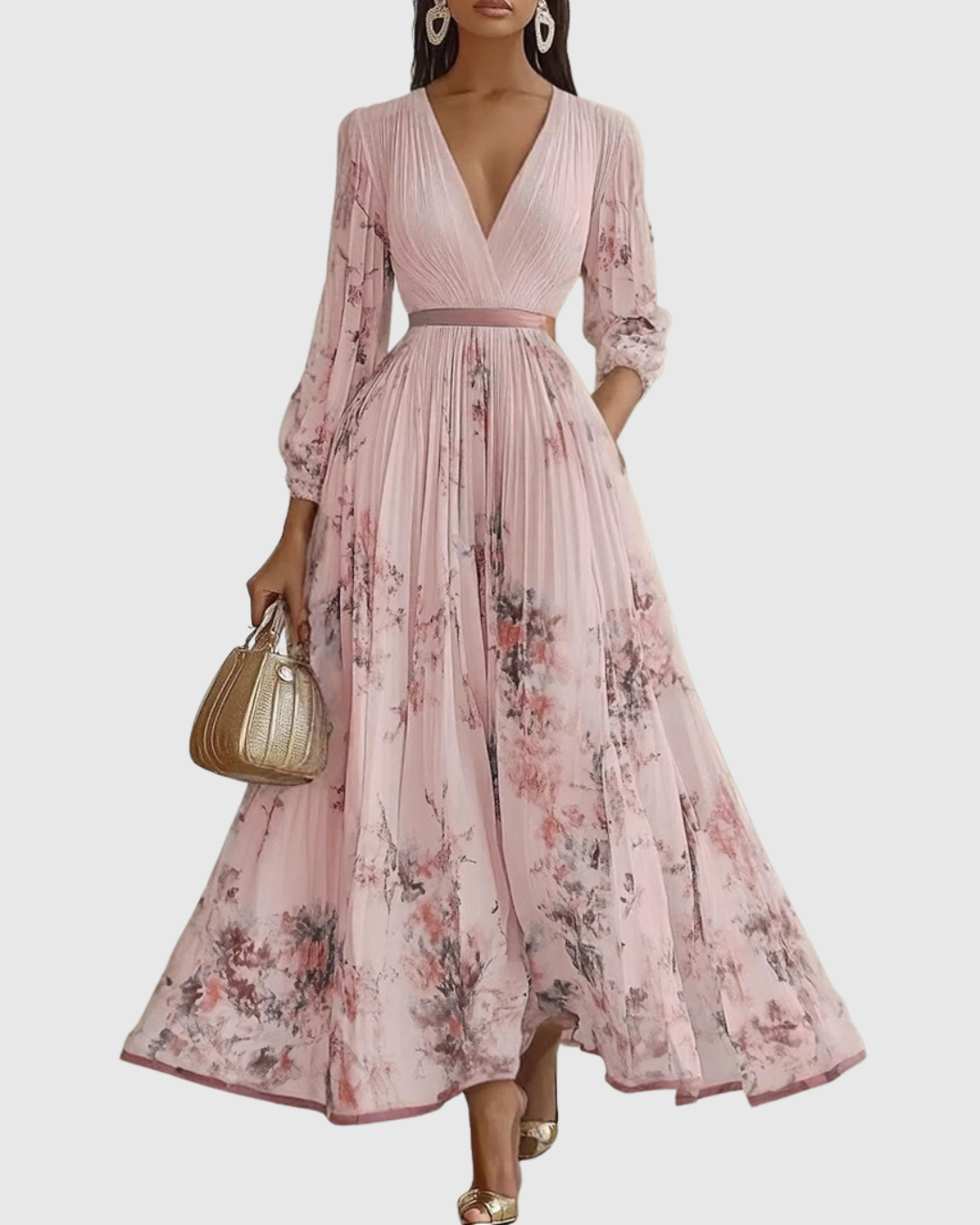Kristen | Fancy A-Line Summer Floral Dress with V-Neckline