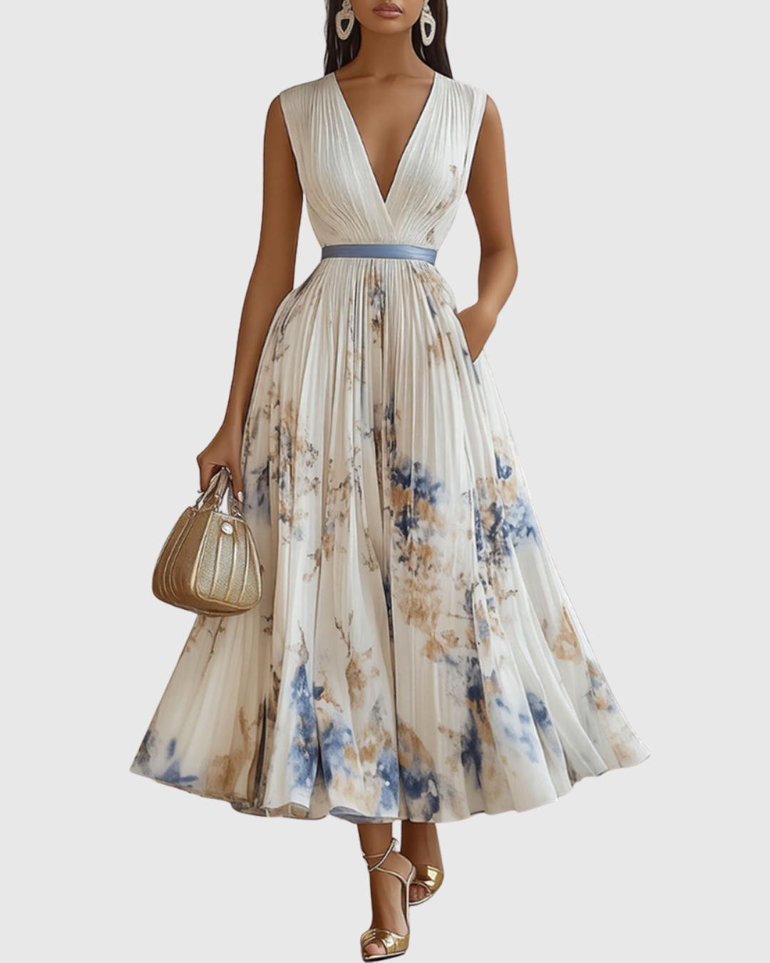 Kristen | Fancy A-Line Summer Floral Dress with V-Neckline
