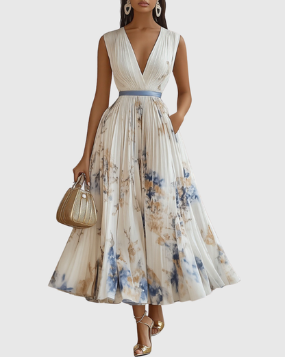 Kristen | Fancy A-Line Summer Floral Dress with V-Neckline