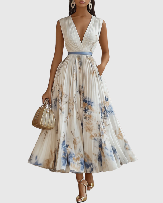 Kristen | Fancy A-Line Summer Floral Dress with V-Neckline