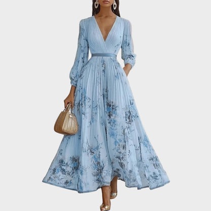 Kristen | Fancy A-Line Summer Floral Dress with V-Neckline