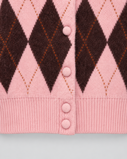 Women's Argyle Cardigan - Cropped Button Front Knit