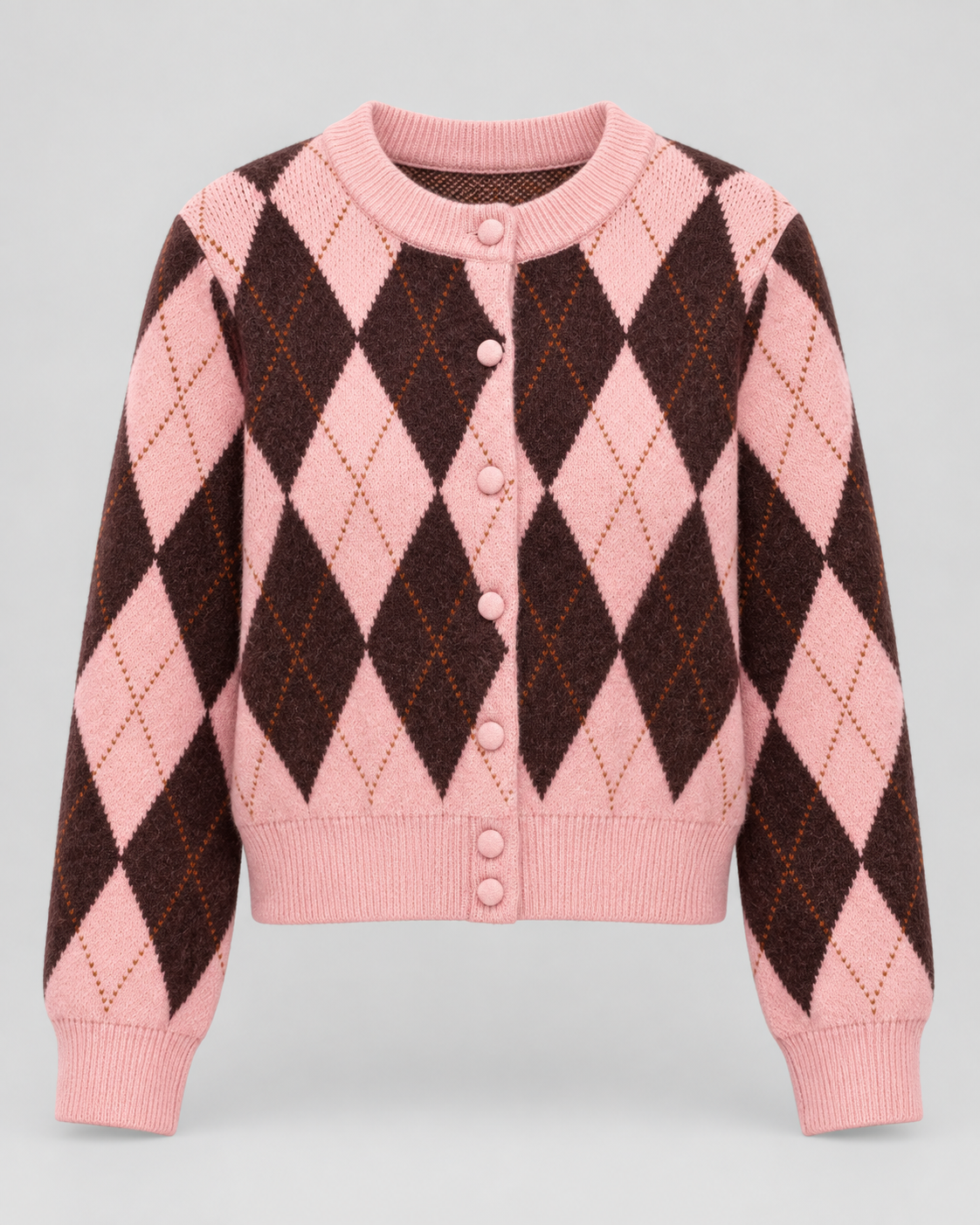 Women's Argyle Cardigan - Cropped Button Front Knit