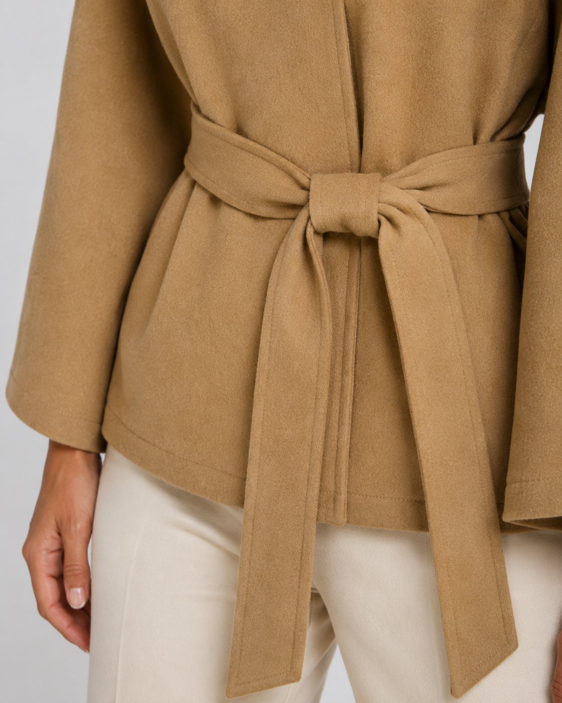 Women's Cape Coat - Belted Funnel Neck Wide Sleeve
