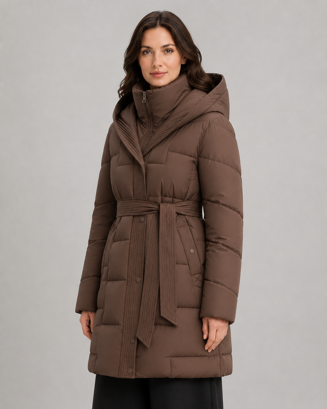 Women's Puffer Parka - Hooded Longline Belted Winter Coat