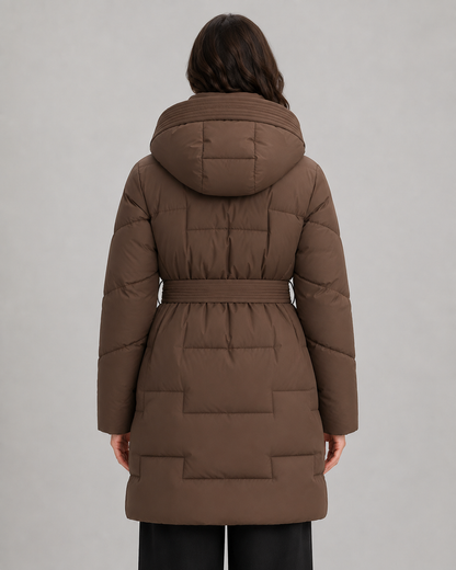 Women's Puffer Parka - Hooded Longline Belted Winter Coat