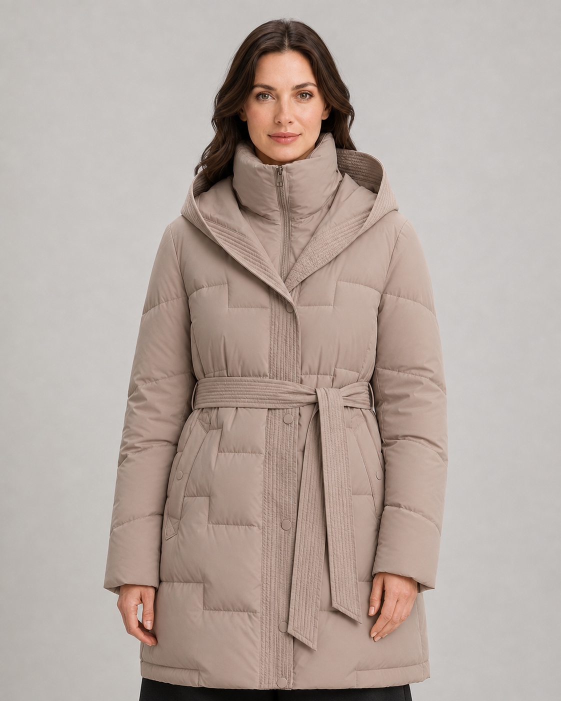 Women's Puffer Parka - Hooded Longline Belted Winter Coat