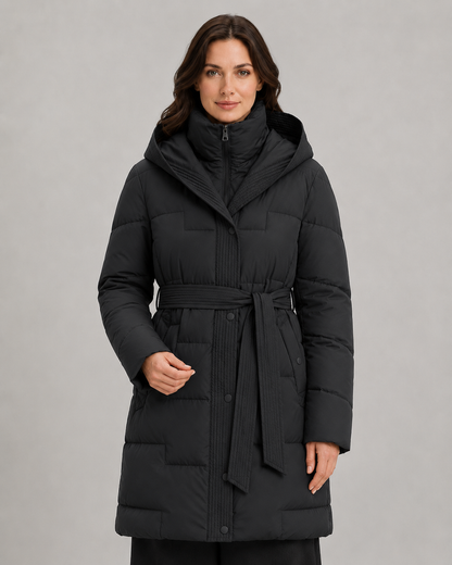 Women's Puffer Parka - Hooded Longline Belted Winter Coat