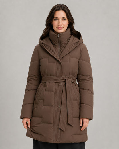 Women's Puffer Parka - Hooded Longline Belted Winter Coat