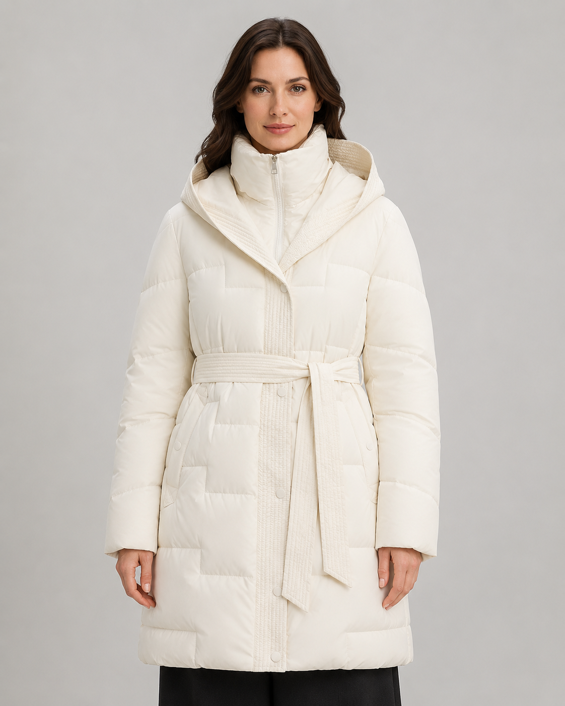 Women's Puffer Parka - Hooded Longline Belted Winter Coat