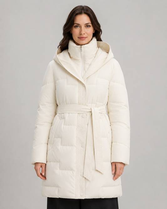 Women's Puffer Parka - Hooded Longline Belted Winter Coat