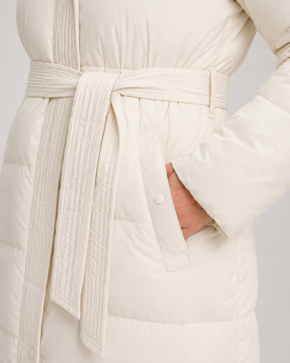 Women's Puffer Parka - Hooded Longline Belted Winter Coat