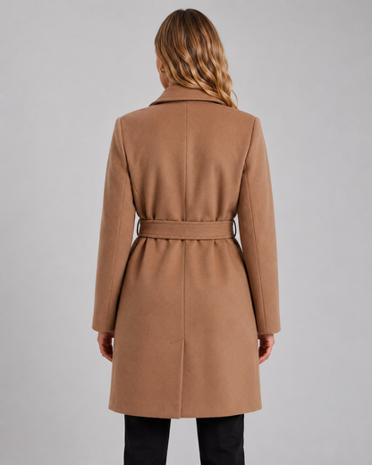 Women's Wrap Coat - Belted Notched Lapel Tie Waist