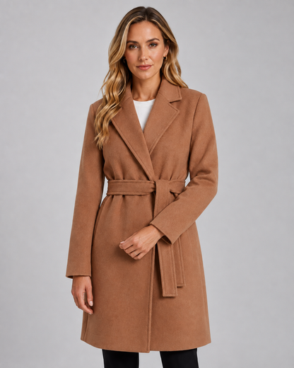 Women's Wrap Coat - Belted Notched Lapel Tie Waist