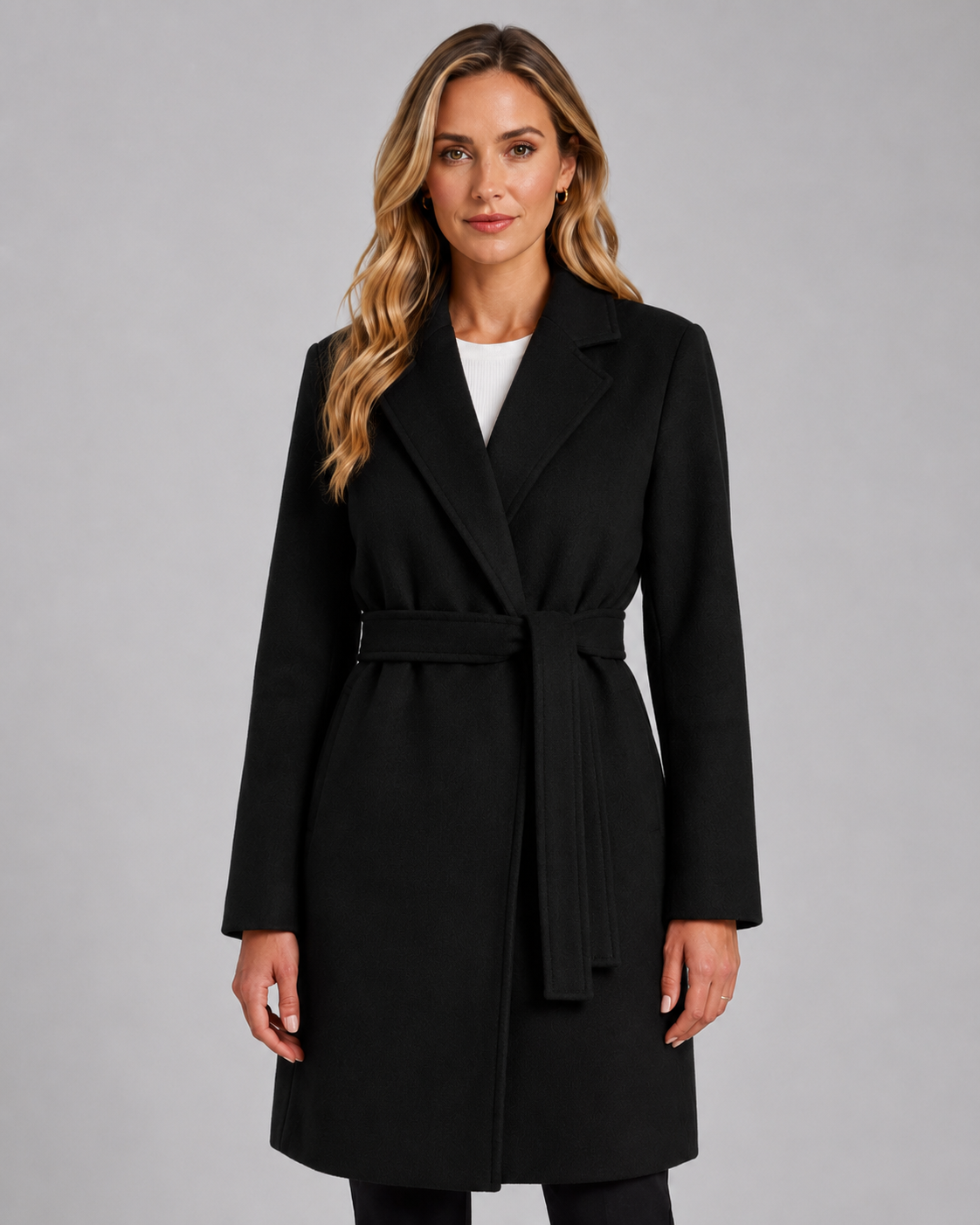 Women's Wrap Coat - Belted Notched Lapel Tie Waist