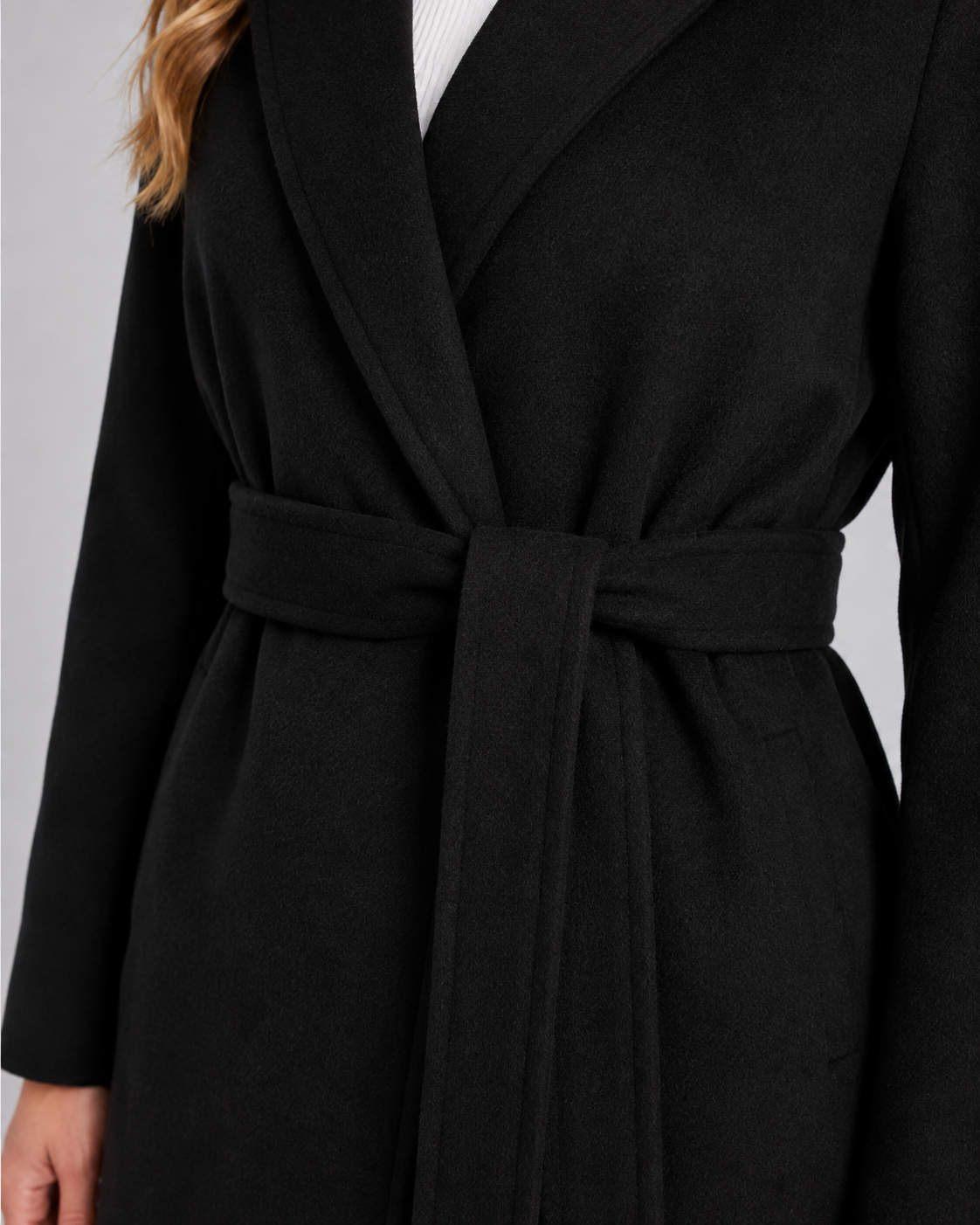 Women's Wrap Coat - Belted Notched Lapel Tie Waist
