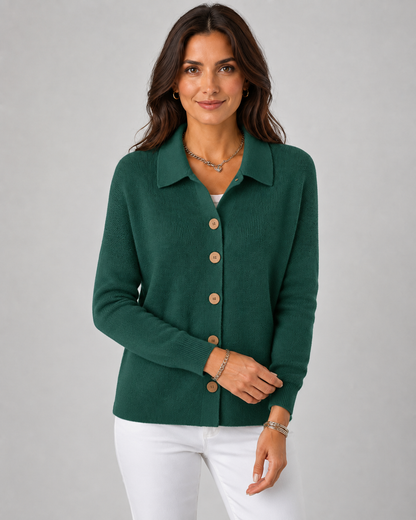Women's Knit Cardigan - Button Front Collared Sweater