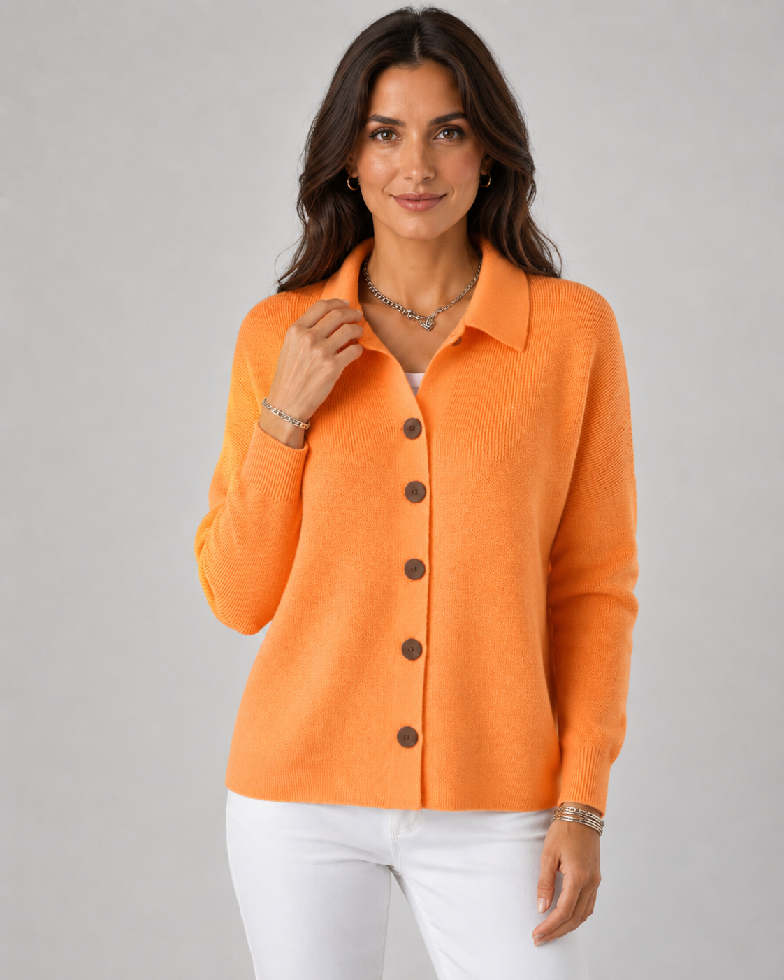 Women's Knit Cardigan - Button Front Collared Sweater