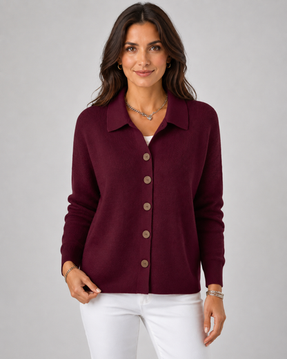 Women's Knit Cardigan - Button Front Collared Sweater