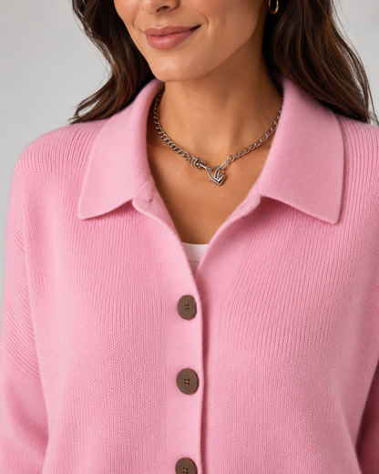 Women's Knit Cardigan - Button Front Collared Sweater