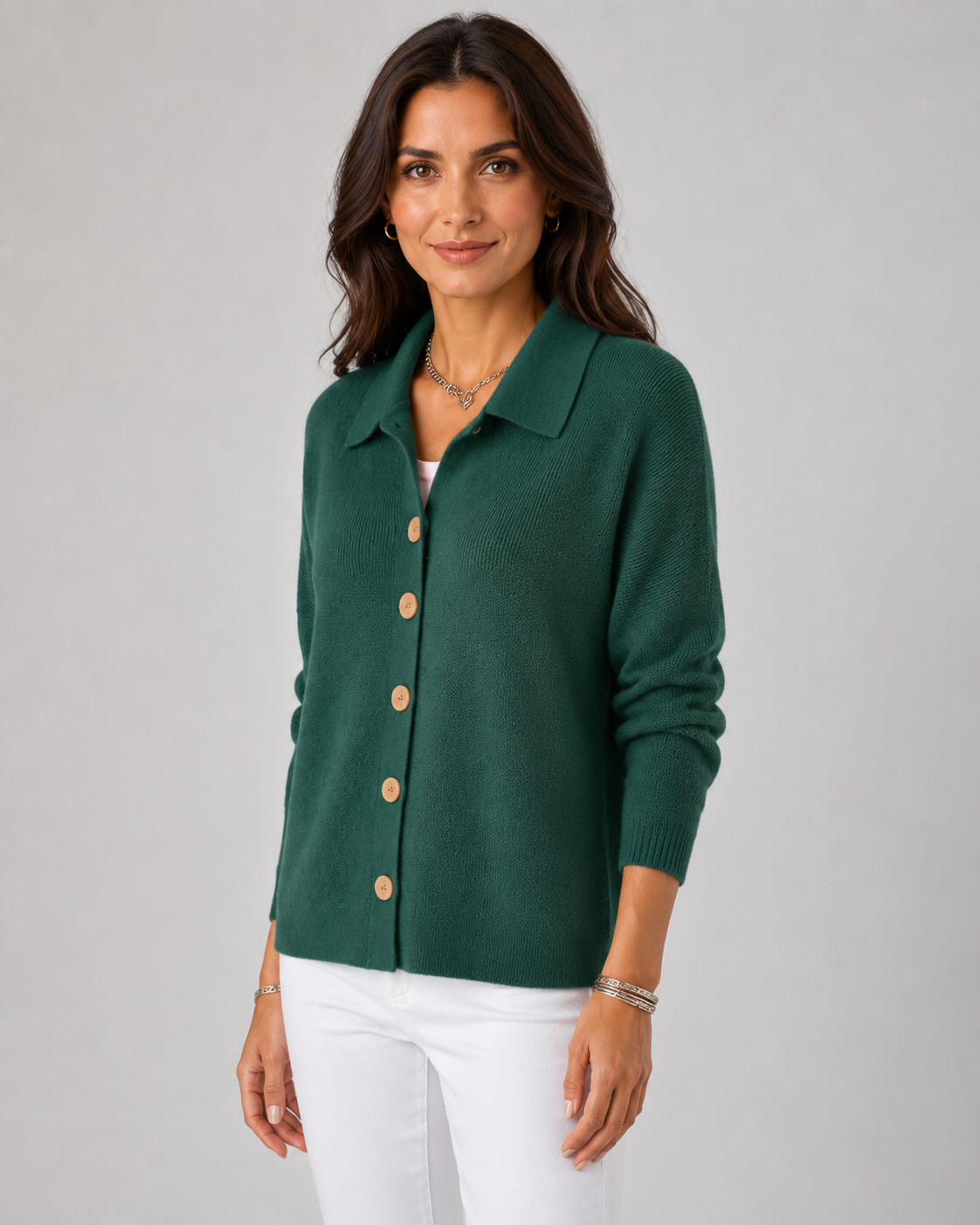 Women's Knit Cardigan - Button Front Collared Sweater