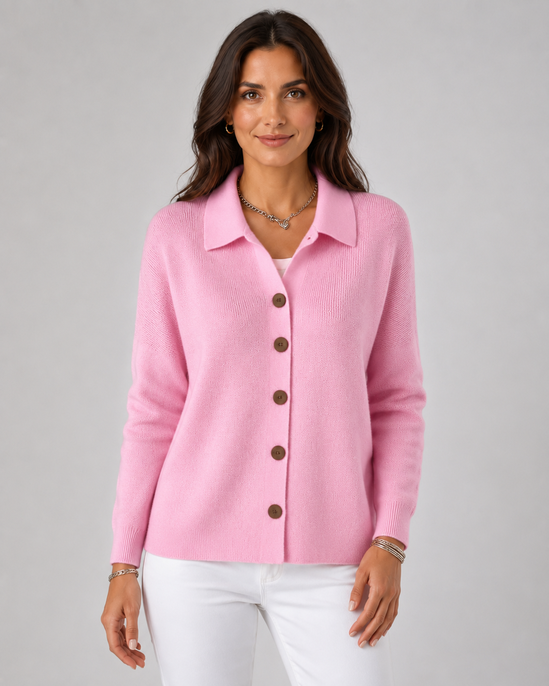Women's Knit Cardigan - Button Front Collared Sweater