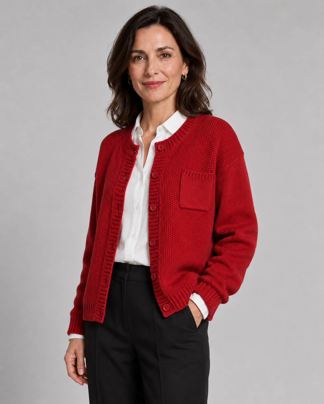 Women's Knit Cardigan - Button Front with Pockets