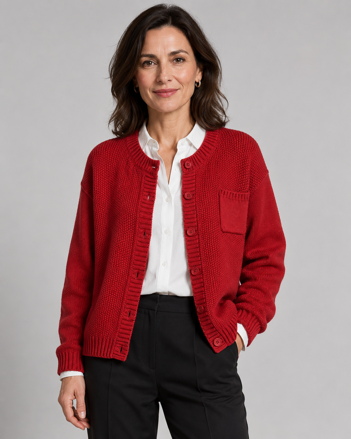 Women's Knit Cardigan - Button Front with Pockets