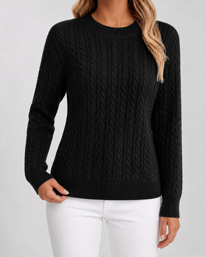 Women's Cable Knit Sweater - Crew Neck Long Sleeve