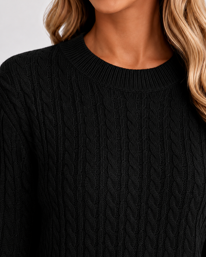 Women's Cable Knit Sweater - Crew Neck Long Sleeve