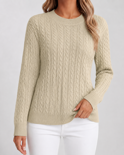 Women's Cable Knit Sweater - Crew Neck Long Sleeve