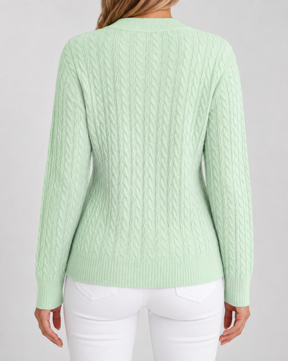 Women's Cable Knit Sweater - Crew Neck Long Sleeve