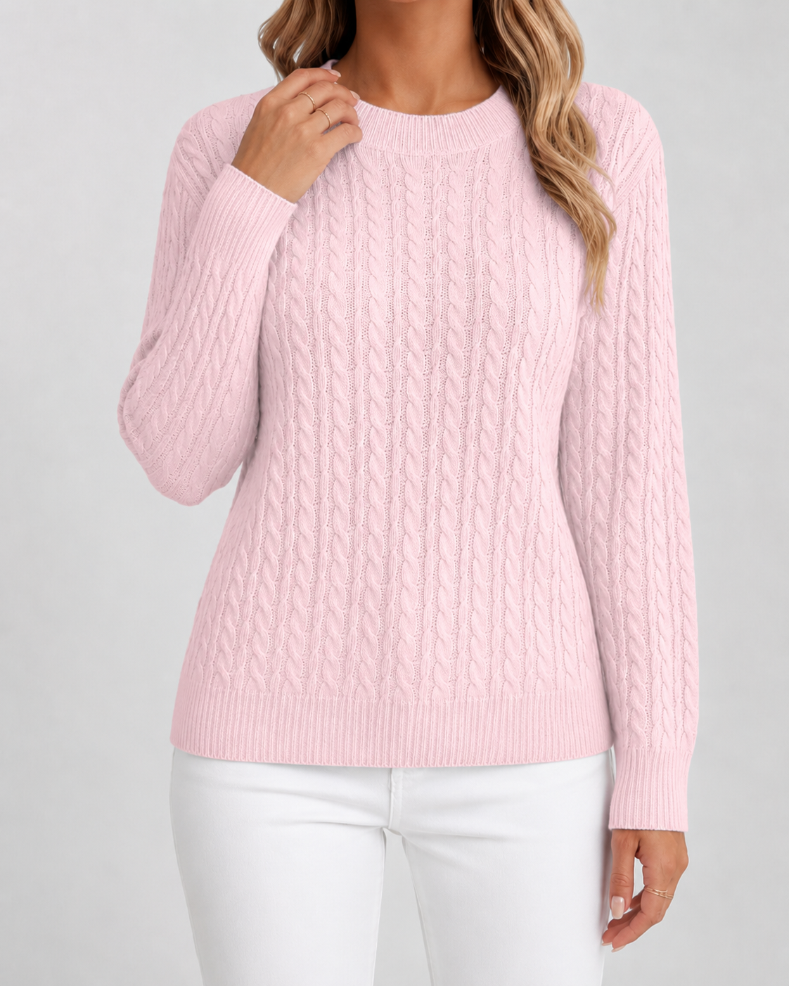 Women's Cable Knit Sweater - Crew Neck Long Sleeve