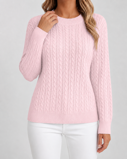 Women's Cable Knit Sweater - Crew Neck Long Sleeve