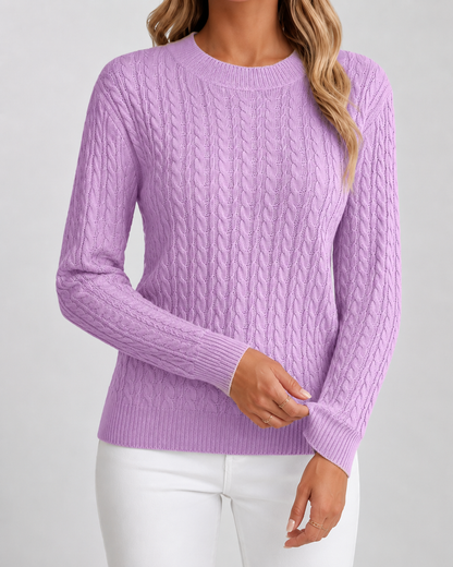 Women's Cable Knit Sweater - Crew Neck Long Sleeve
