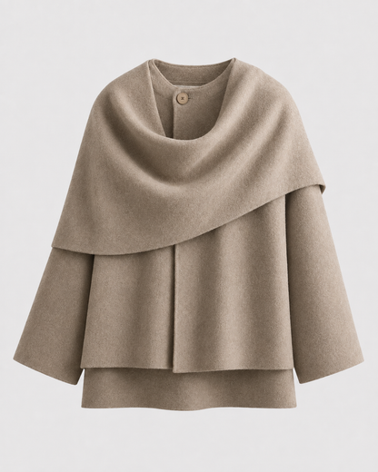 Women's Cape Coat - Scarf Collar Draped Oversized Fit