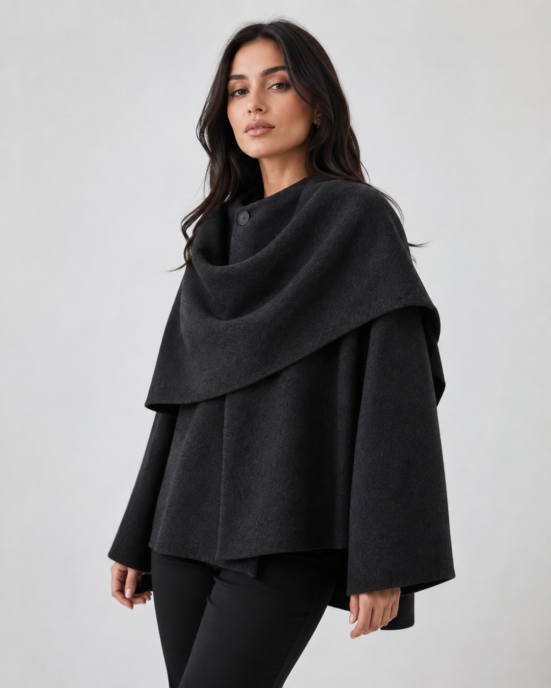 Women's Cape Coat - Scarf Collar Draped Oversized Fit