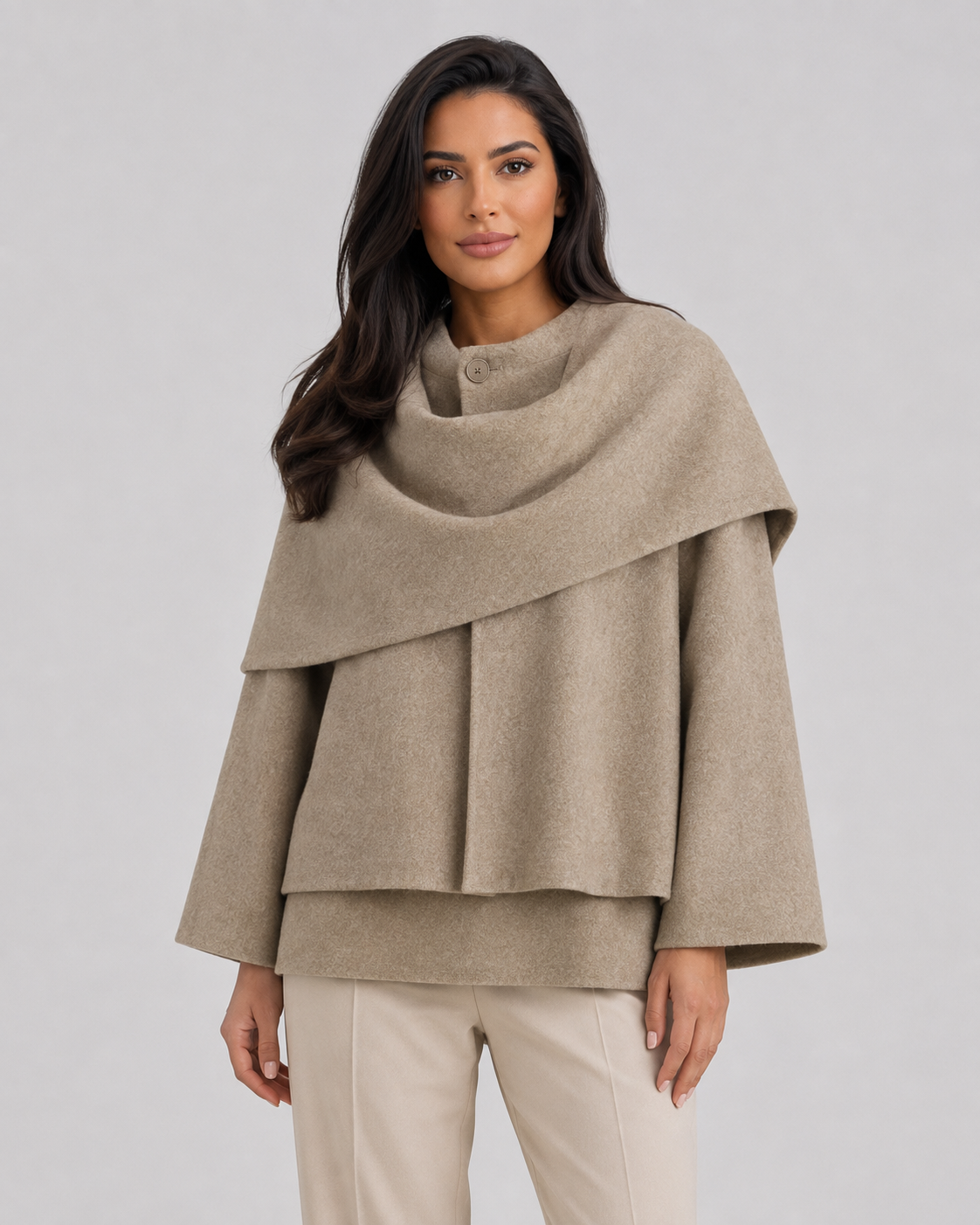 Women's Cape Coat - Scarf Collar Draped Oversized Fit