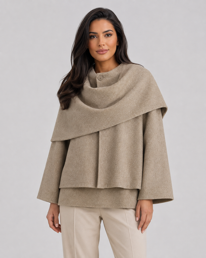 Women's Cape Coat - Scarf Collar Draped Oversized Fit